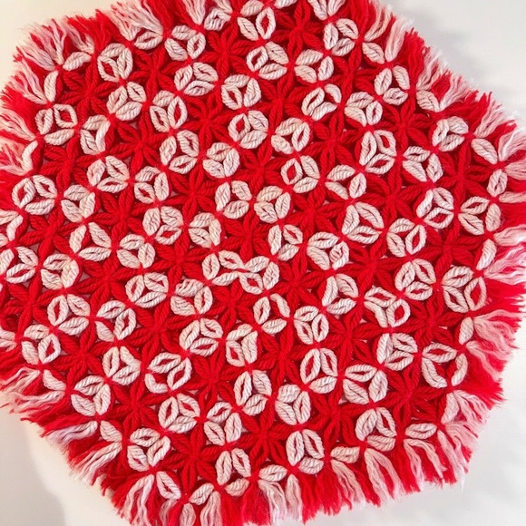 Vtg Granny Square Christmas Stocking Set Red Hand Crocheted 70s Holiday Decor - Picture 8 of 11